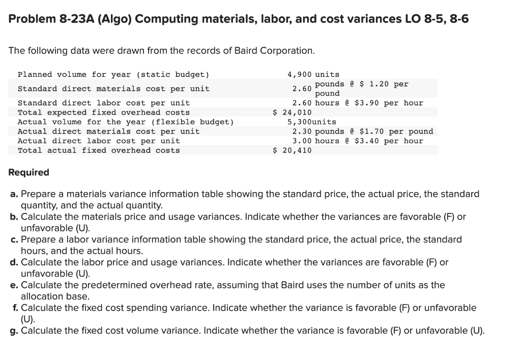 Solved Problem 8-23A (Algo) Computing materials, labor, and | Chegg.com
