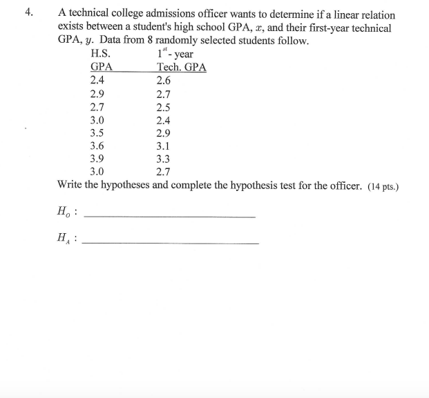 Solved 4. A technical college admissions officer wants to | Chegg.com