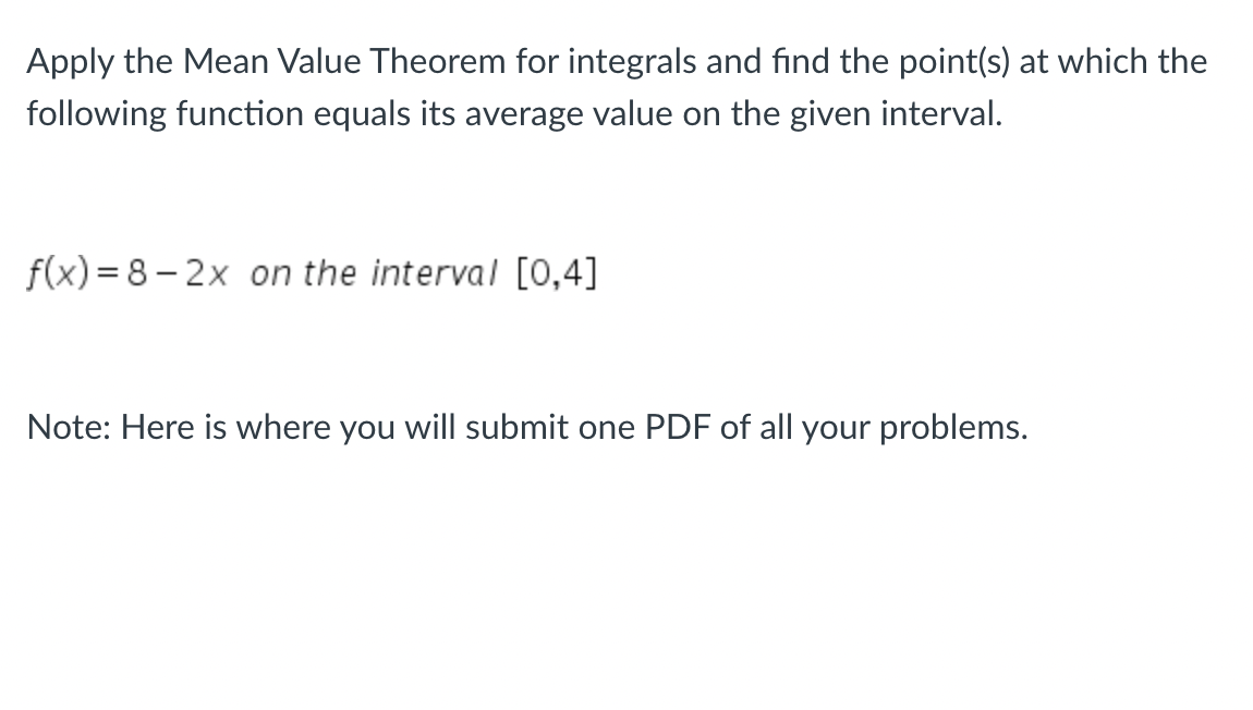 the mean value theorem for integrals homework answers