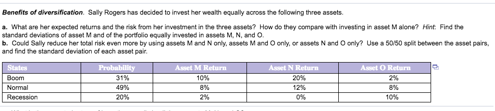 Solved a. What are her expected returns and the risk from | Chegg.com