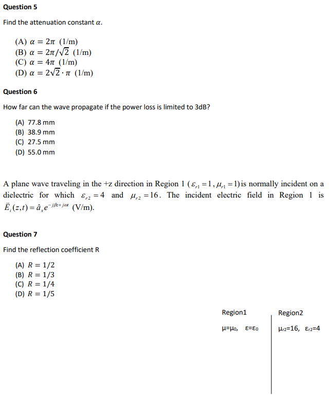 Solved A Plane Wave In A Medium With U 240 E 8 I Chegg Com