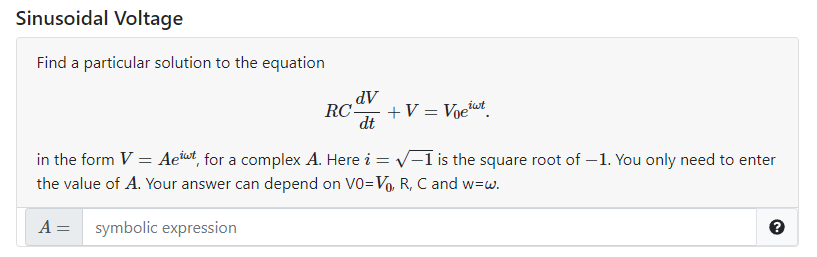 Solved Sinusoidal Voltage Find a particular solution to the | Chegg.com