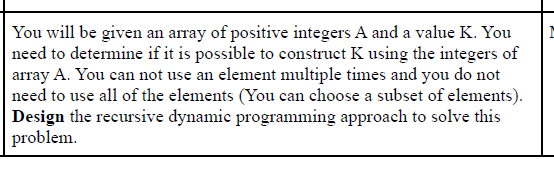 Solved You will be given an array of positive integers A and | Chegg.com