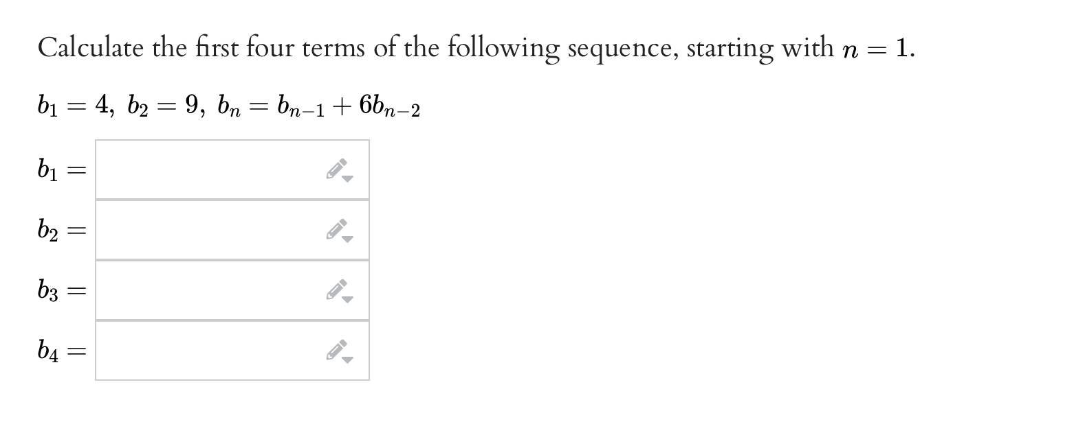 Solved Calculate the first four terms of the following | Chegg.com