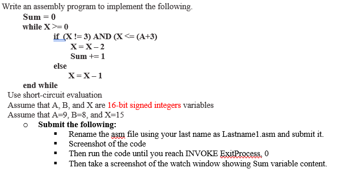 Solved Write an assembly program to implement the following. | Chegg.com