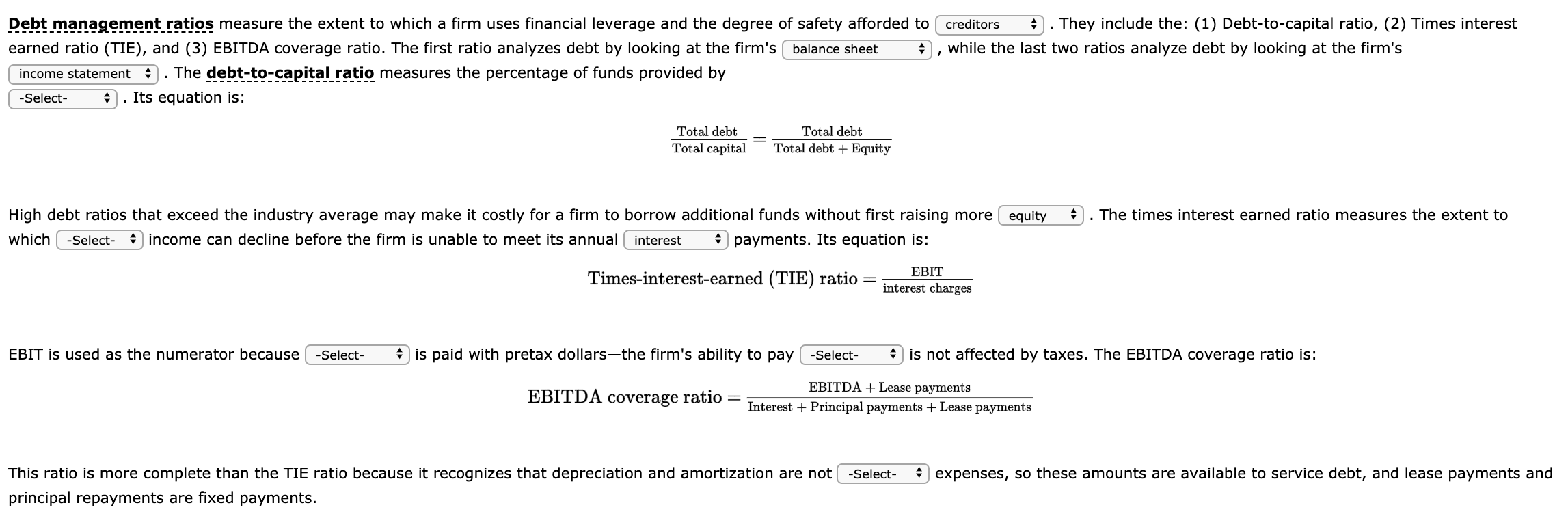 solved-debt-management-ratios-measure-the-extent-to-which-a-chegg