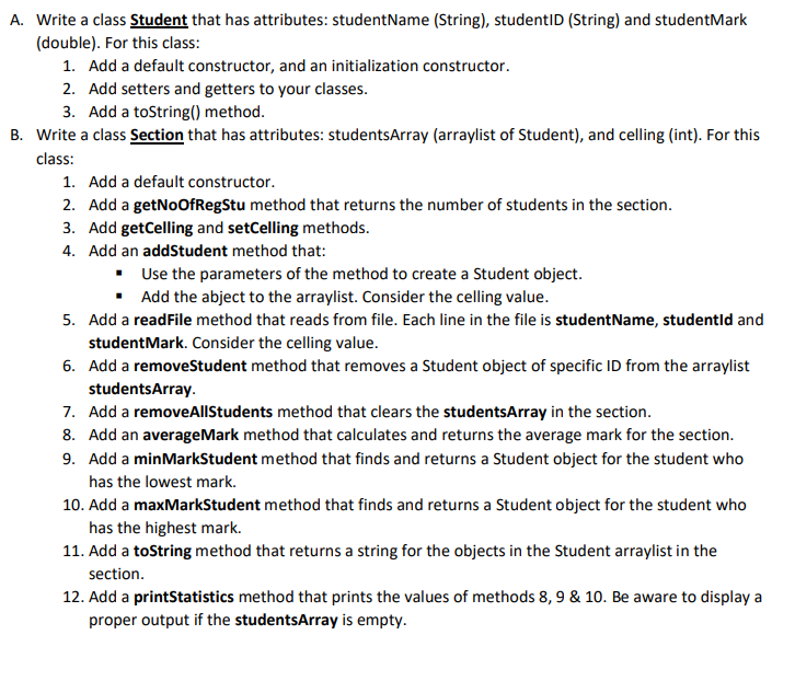 Solved A. Write a class Student that has attributes: | Chegg.com