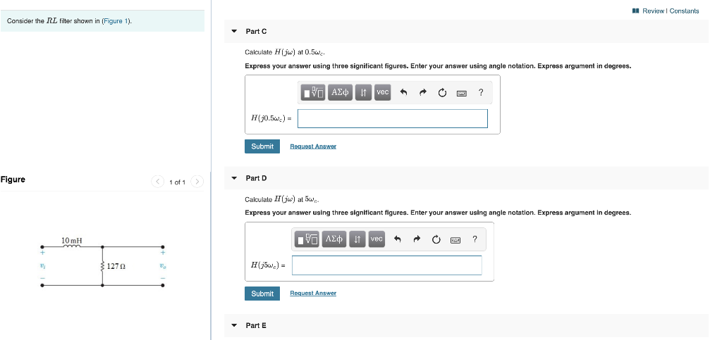 Solved I Review I Constants Consider the RL filter shown in | Chegg.com