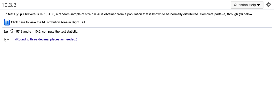 Solved 10.3.3 Question Help To test Hoy = 60 versus Hy: