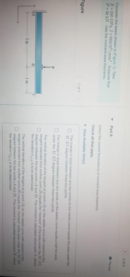 Solved 4 of 4 Consider the beam shown in (Figure 1). Take E | Chegg.com