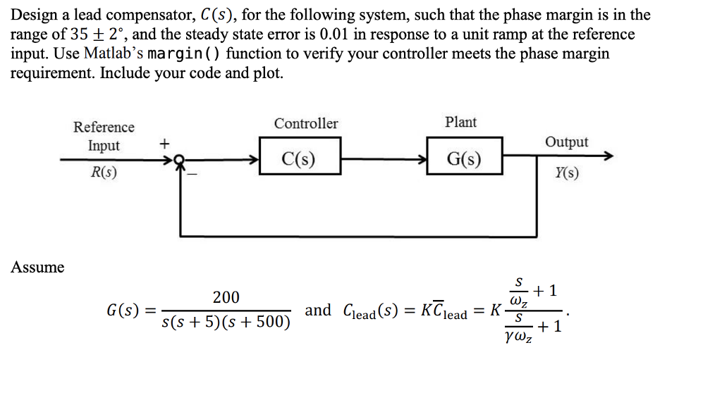 Design A Lead Compensator, C (s), For The Following | Chegg.com