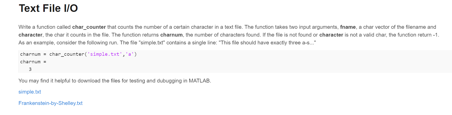 Solved Text File I/O Write a function called char_counter | Chegg.com