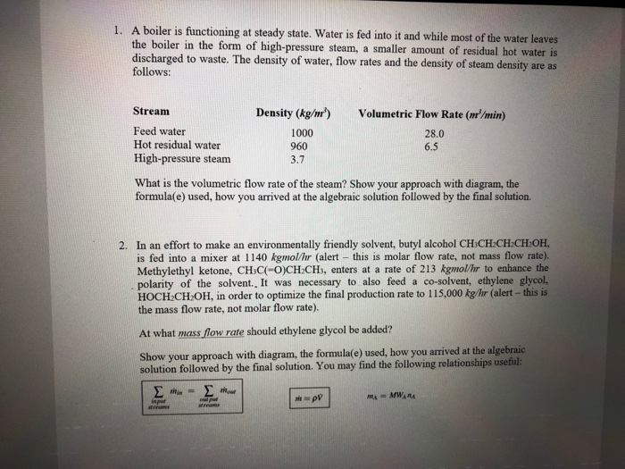 Solved A boiler is functioning at steady state. Water is fed