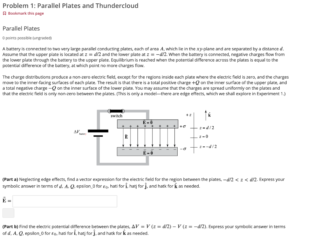 Solved Problem 1 Parallel Plates And Thundercloud A Book Chegg Com