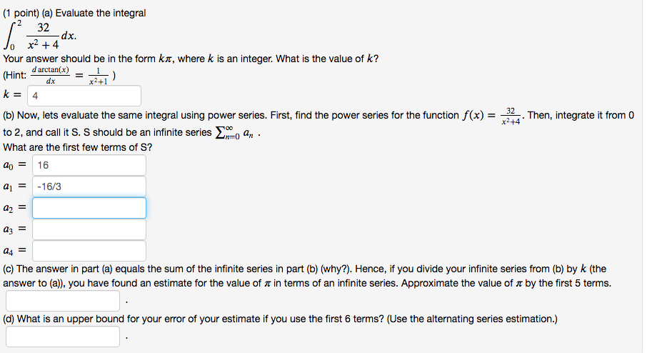 Solved 1 Point a Evaluate The Integral Chegg