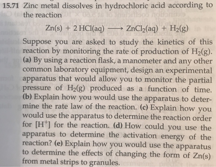 15.71 Zinc metal dissolves in hydrochloric acid