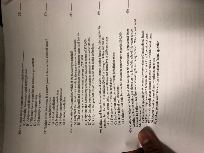 Solved 36) The state court system has exclusive jurisdiction