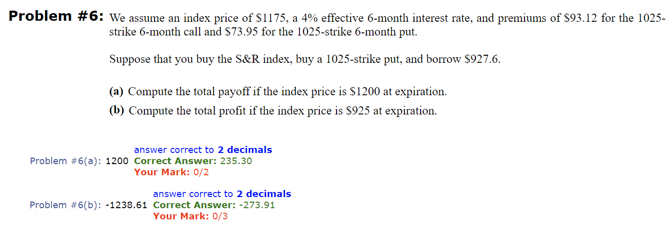 Solved Problem #6: We assume an index price of $1175, a 4% | Chegg.com