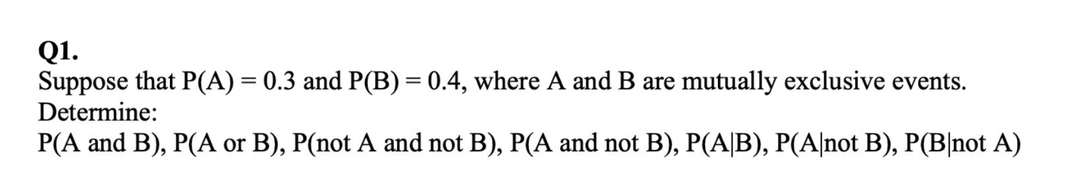 Solved Q1. Suppose That P(A)=0.3 And P(B)=0.4, Where A And B | Chegg.com