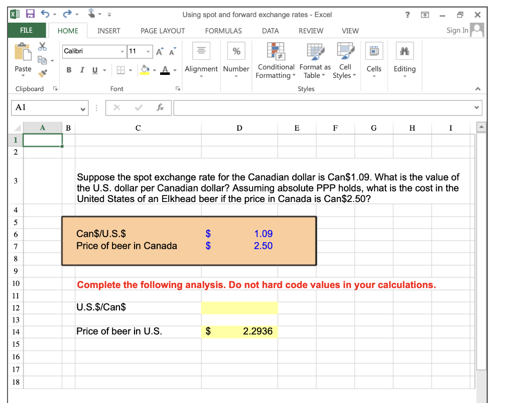 Solved x 5 Using spot and forward exchange rates Excel ? Х