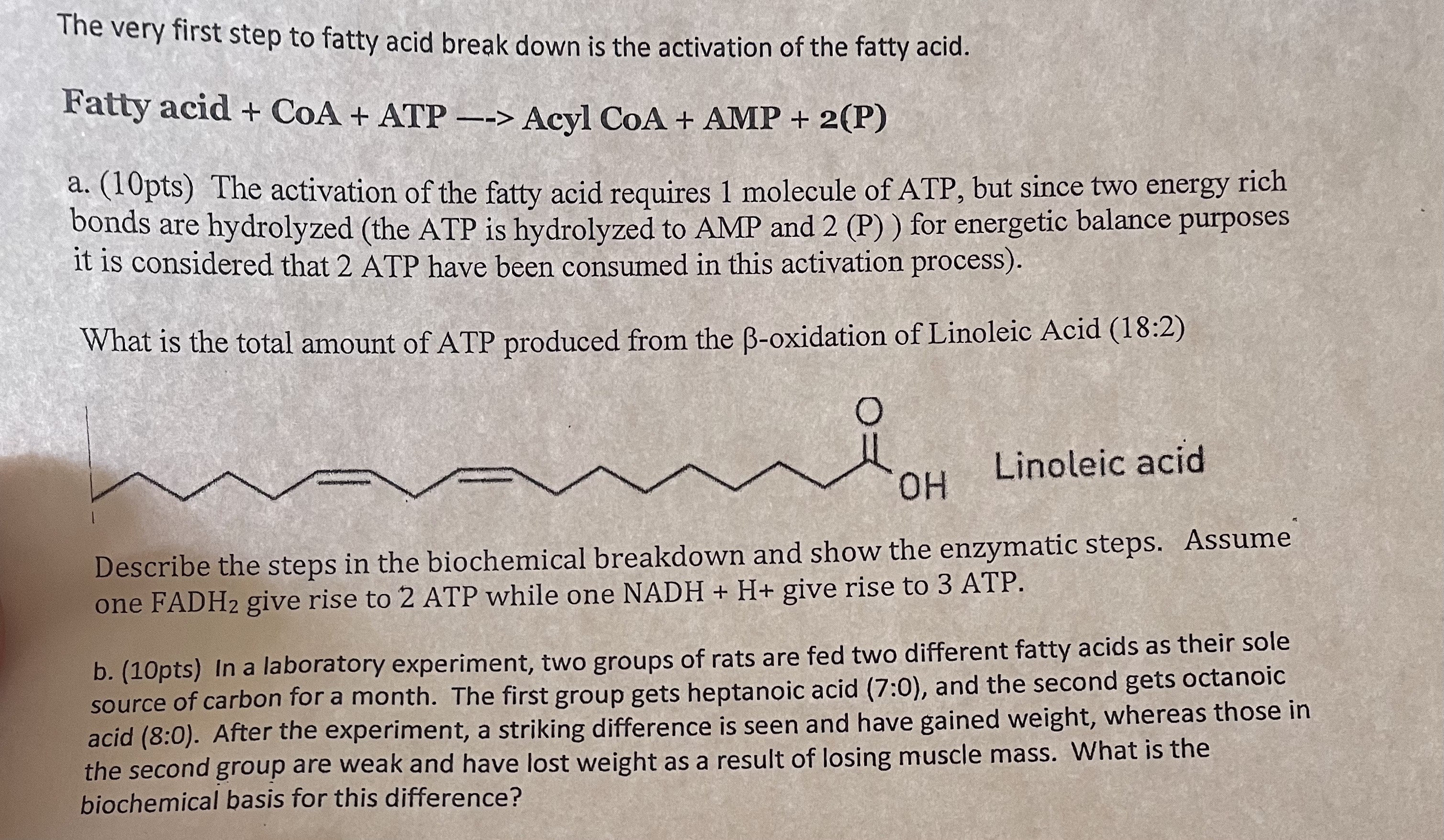 Solved The very first step to fatty acid break down is the