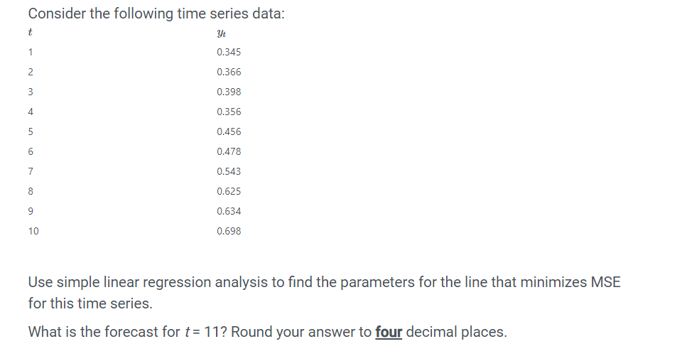 Solved 2 Consider the following time series data: t yt 1 | Chegg.com