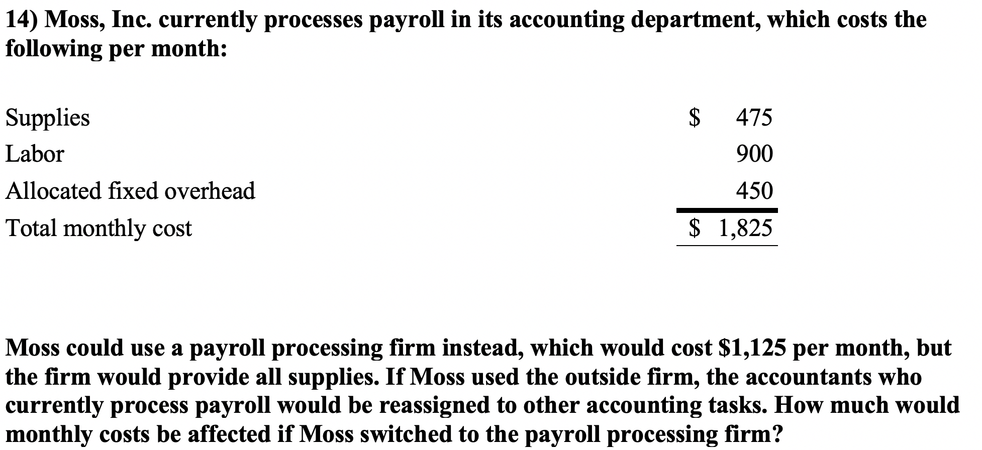 Solved 14) Moss, Inc. currently processes payroll in its | Chegg.com