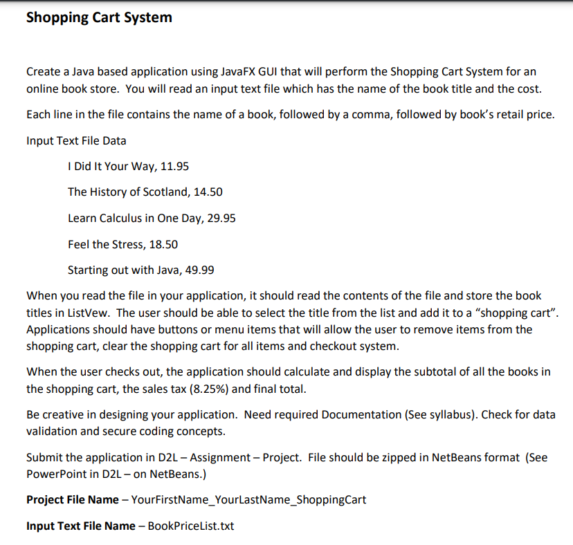 Solved Shopping Cart System Create a Java based application | Chegg.com