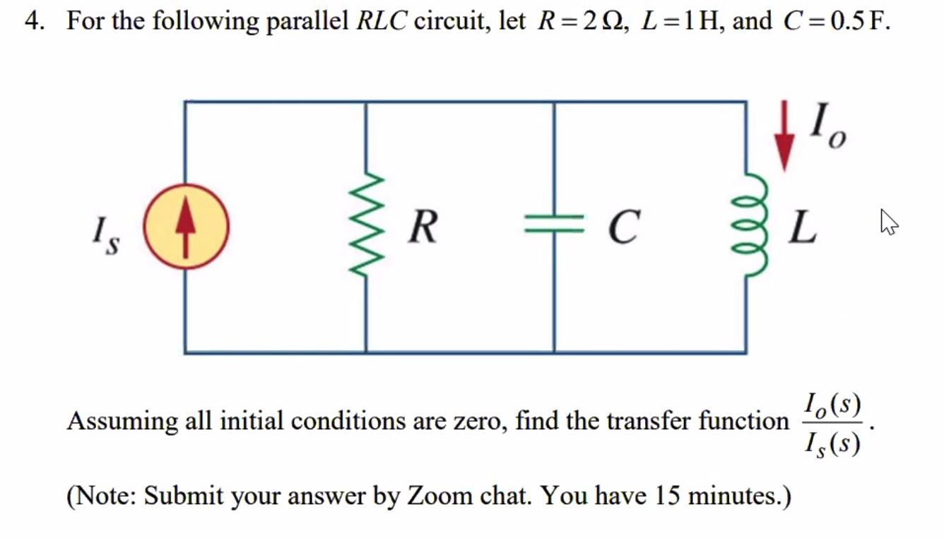 Solved 4. For the following parallel RLC circuit, let R=212, | Chegg.com