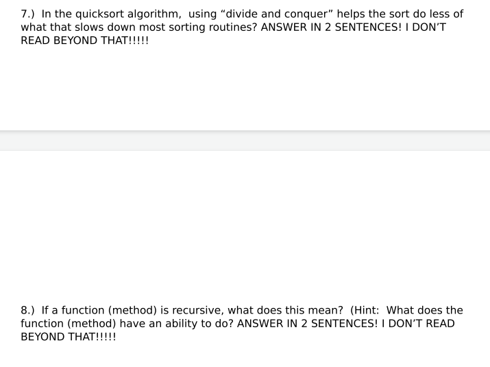 Solved 7.) In the quicksort algorithm, using "divide and | Chegg.com