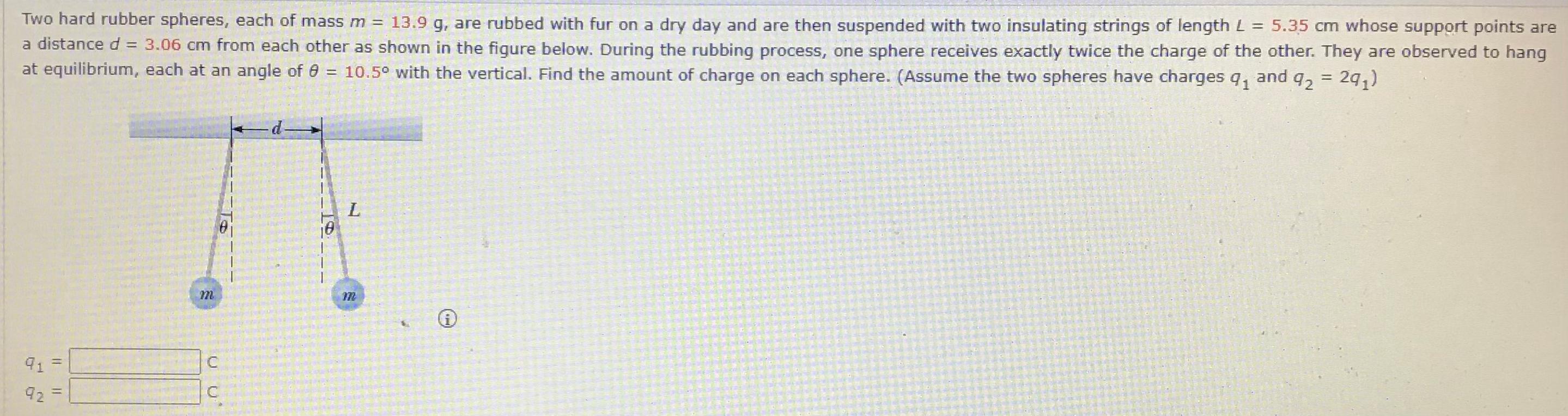 Solved Two hard rubber spheres, each of mass m = 13.9 g, are