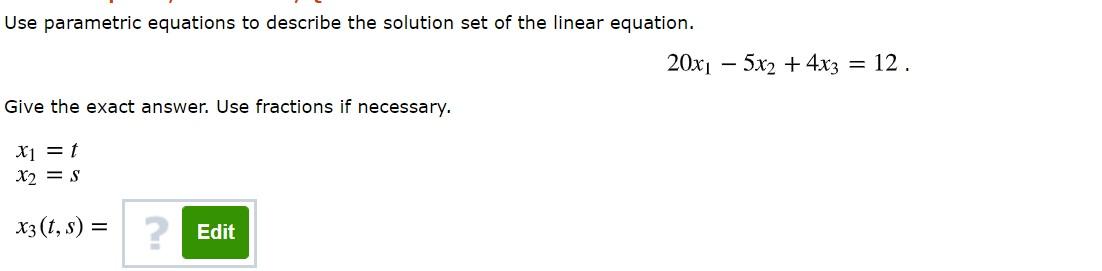 Solved Use parametric equations to describe the solution set | Chegg.com