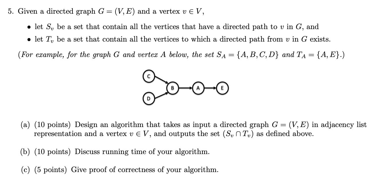 Solved 5 Given A Directed Graph G V E And A Vertex V