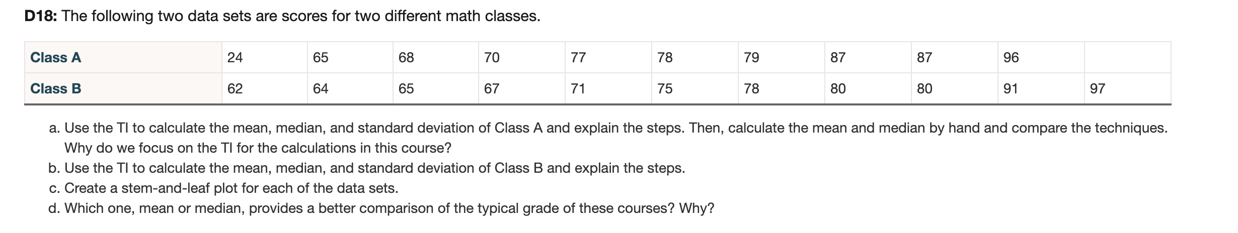 Solved D18: The following two data sets are scores for two | Chegg.com