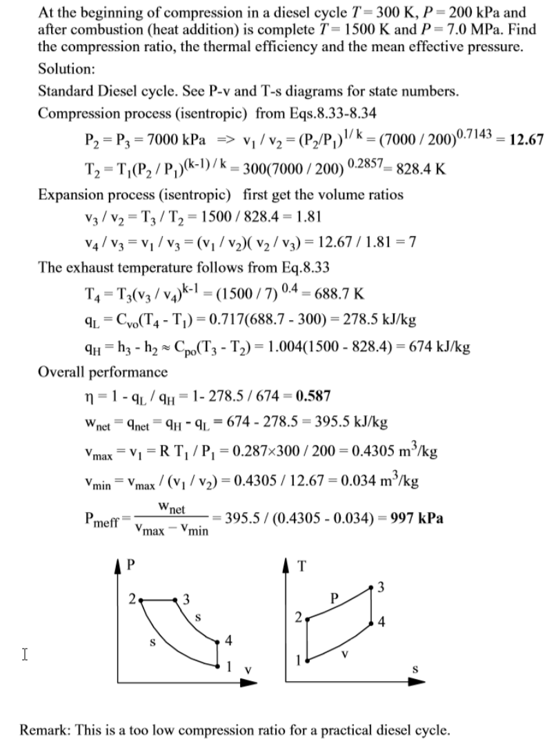 Solved At the beginning of compression in a diesel cycle