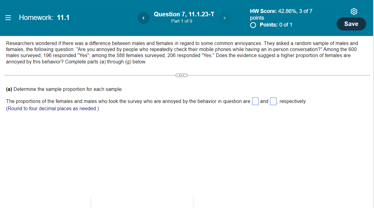 Solved = Homework: 11.1 Question 4, 11.1.9-T Part 1 of 4 HW | Chegg.com