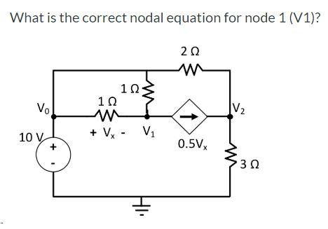 Solved What is the correct nodal equation for node 1 (V1)? | Chegg.com
