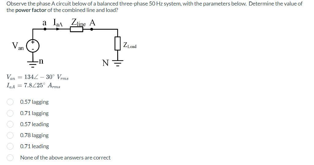 Solved Observe the phase A circuit below of a balanced | Chegg.com