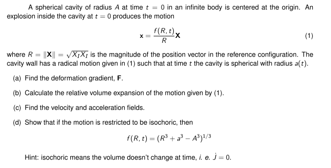 A spherical cavity of radius A at time t = 0 in an | Chegg.com