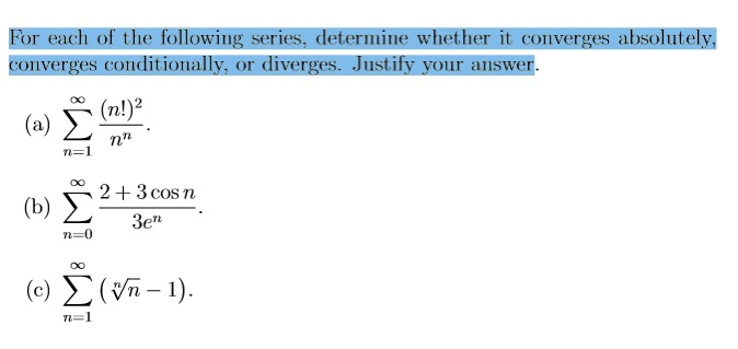 Solved For each of the following series, determine whether | Chegg.com