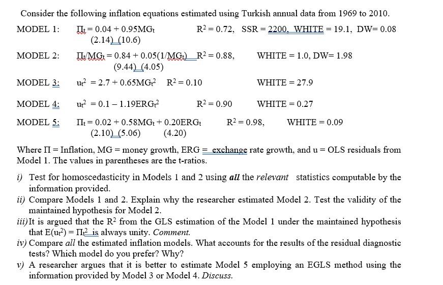 Solved Consider The Following Inflation Equations Estimated | Chegg.com