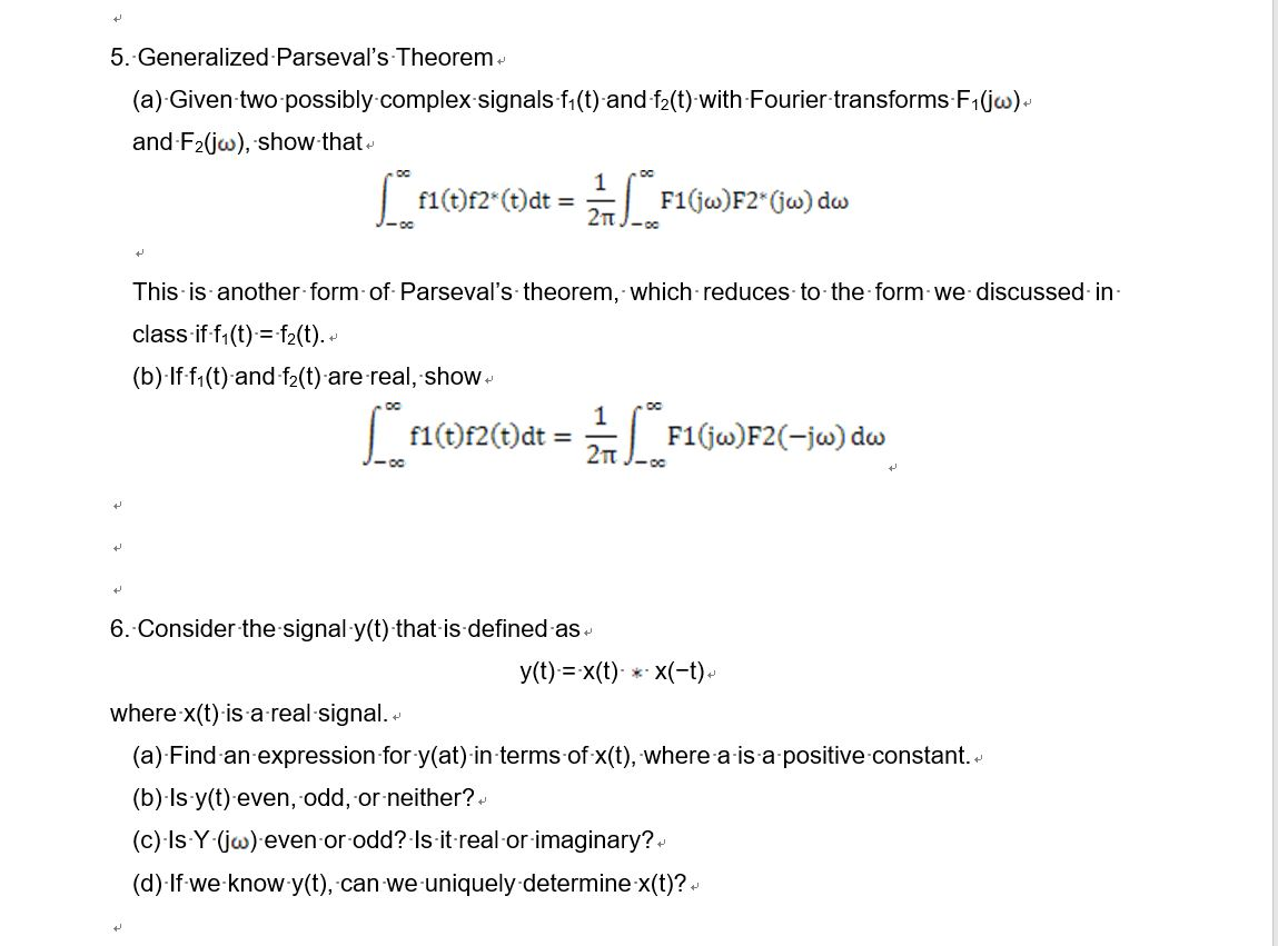 5 Generalized Parseval S Theorem A Given Two P Chegg Com