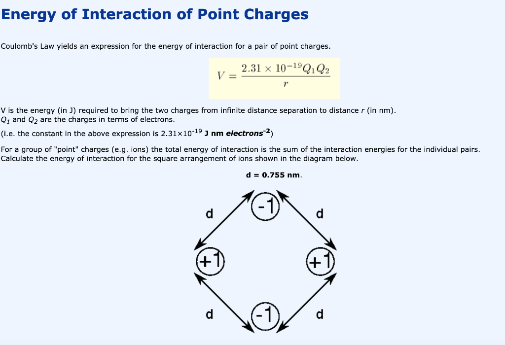 Solved Energy of Interaction of Point Charges Coulomb's Law | Chegg.com