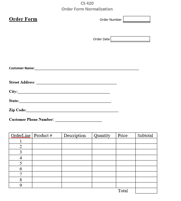 Solved Assignment Given the blank order form, order form | Chegg.com