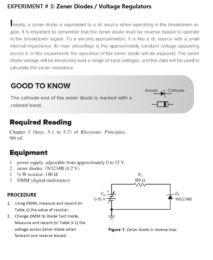 Solved EXPERIMENT 3 Zener Diodes / Voltage Regulators