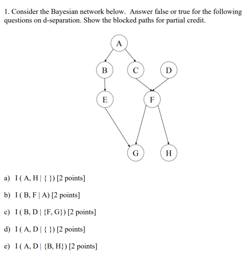 Solved 1. Consider The Bayesian Network Below. Answer False | Chegg.com