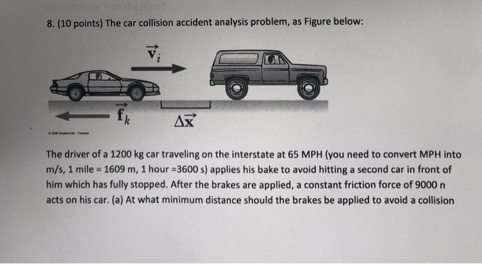 Solved 8. (10 points) The car collision accident analysis | Chegg.com