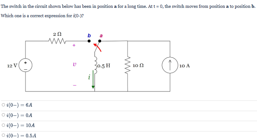 Solved The switch in the circuit shown below has been in | Chegg.com