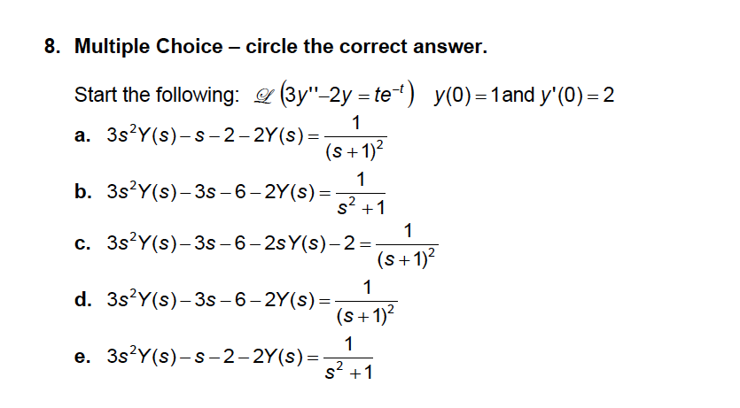8 Multiple Choice Circle The Correct Answer Start Chegg Com