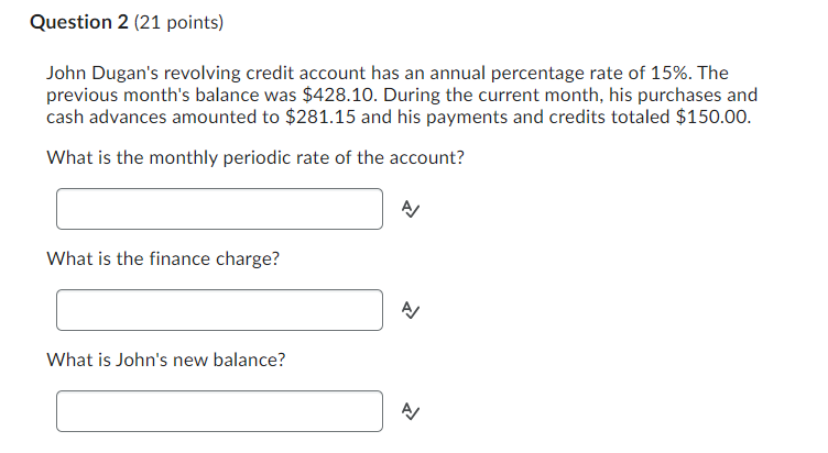 John Dugan's revolving credit account has an annual | Chegg.com